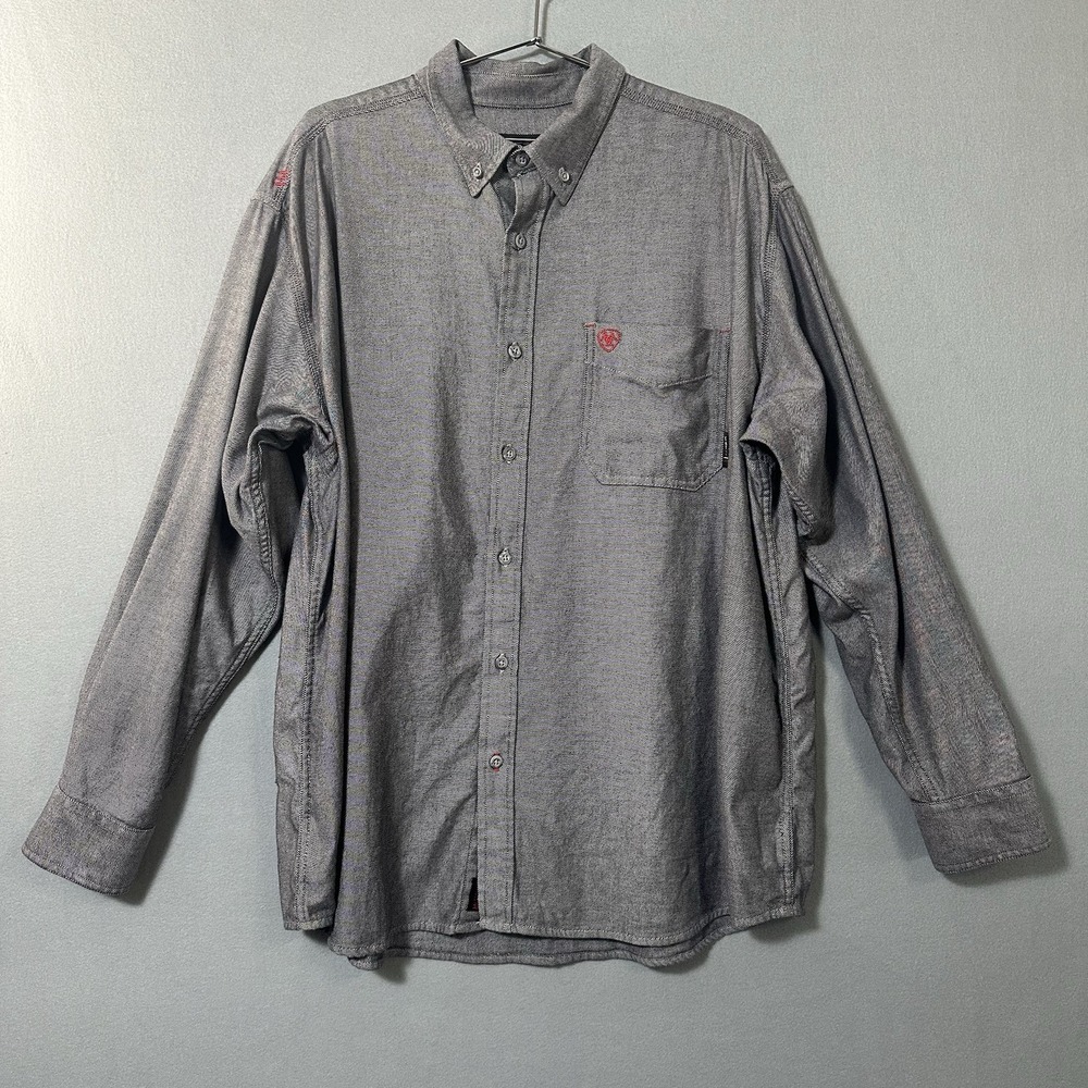 Ariat FR Shirt Men's XXL Gray Plaid Button Down Flame Resistant Work Wear Welder
